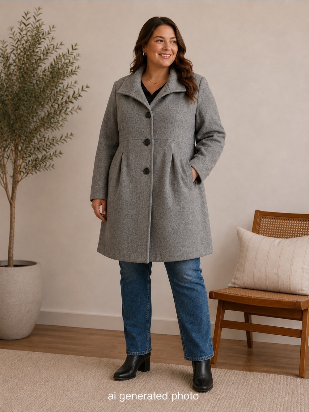 DKNY Wool Blend Coat Women’s 16W Pale Gray Tailored Button Front Winter Peacoat